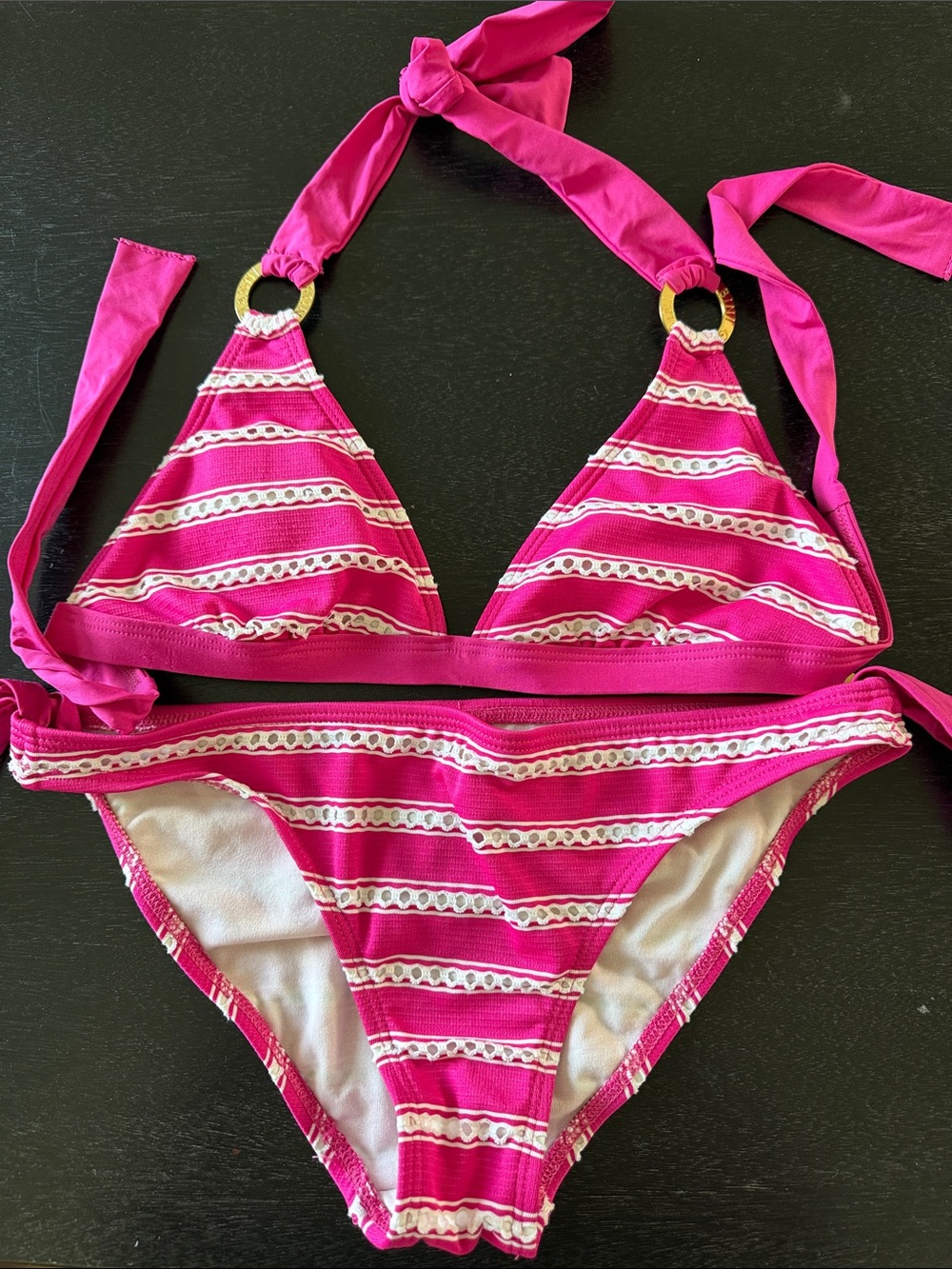 Girls Pink Striped Two-Piece Swim Set